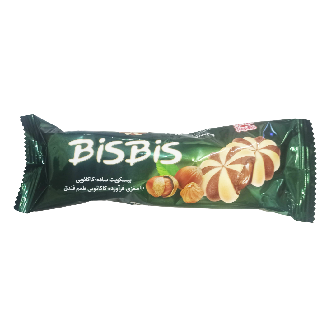 بیسکویت کاکائویی با مغزی کاکائو طعم فندق نادری 60 گرم