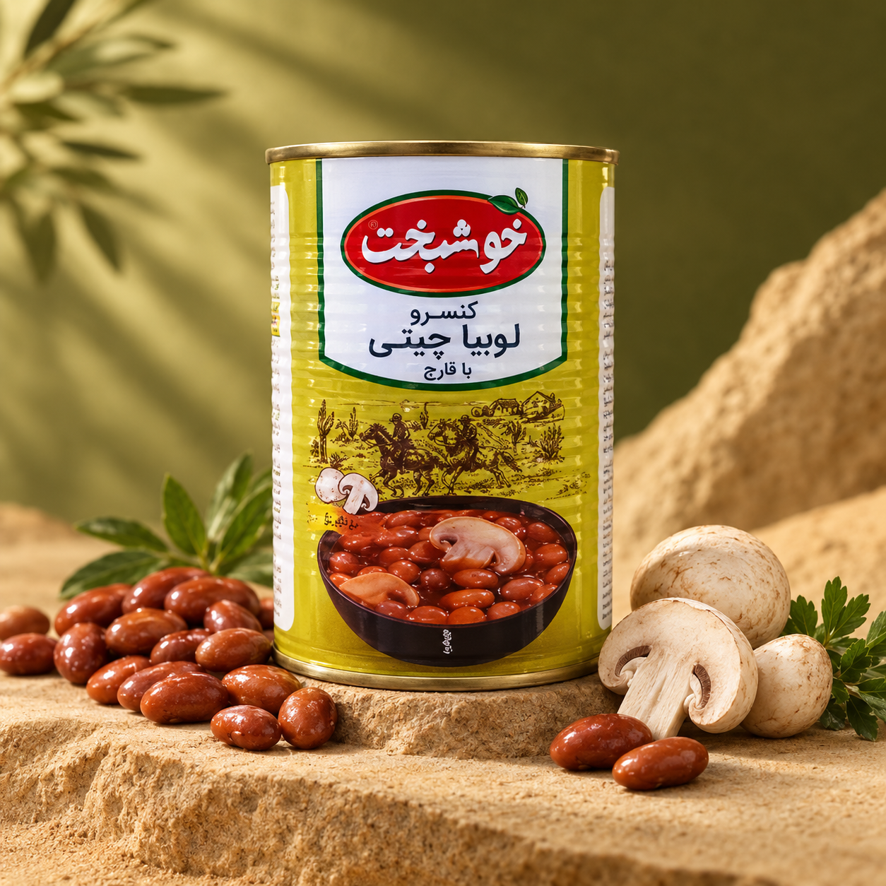 کنسرو لوبیا چیتی با قارچ خوشپخت 380 گرم